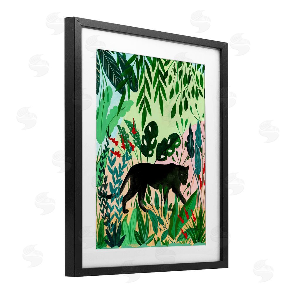 Nabeela Rumi Stoic Panther Tropical Forest Black Framed Print Under Glass Wall Art