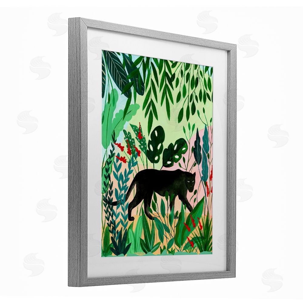 Nabeela Rumi Stoic Panther Tropical Forest Gray Framed Print Under Glass Wall Art
