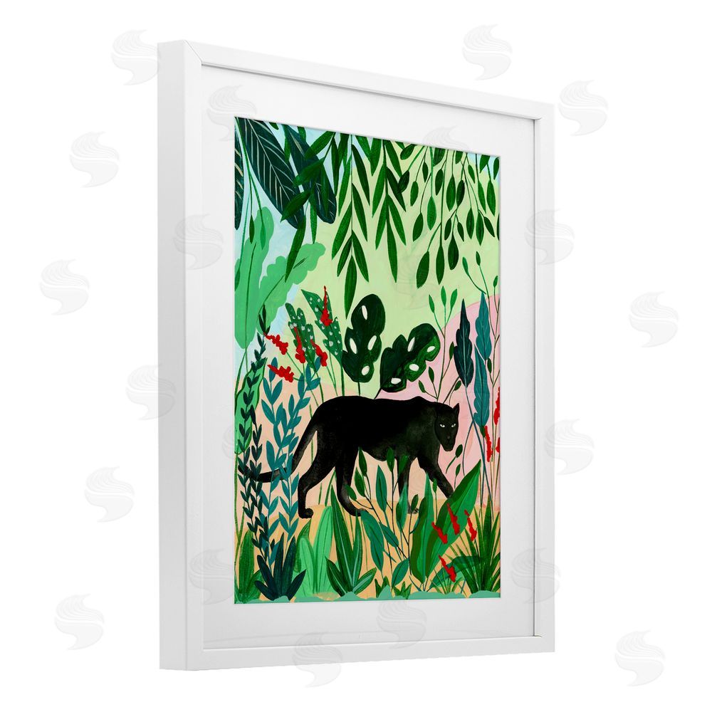 Nabeela Rumi Stoic Panther Tropical Forest White Framed Print Under Glass Wall Art
