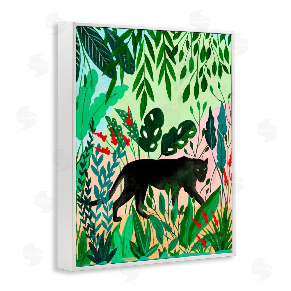 Nabeela Rumi Stoic Panther Tropical Forest White Framed Giclee Print Wall Art