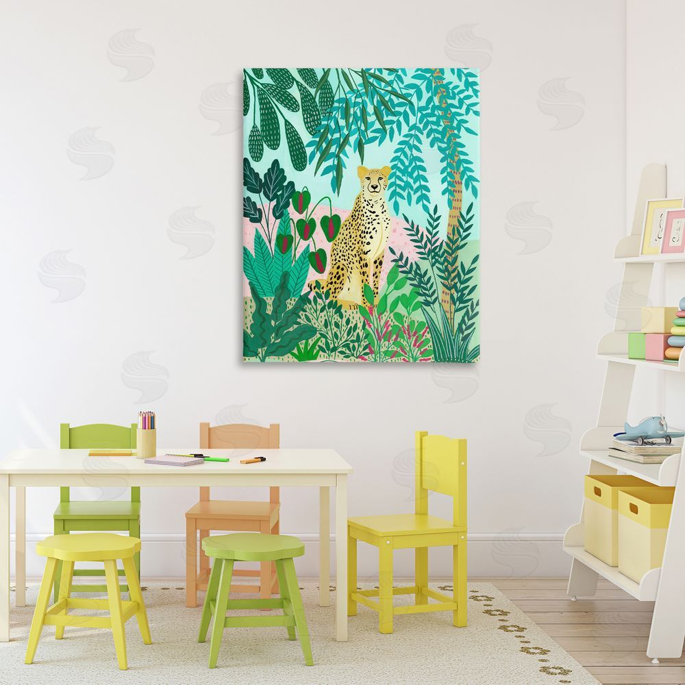 Nabeela Rumi Stoic Leopard Tropical Forest Stretched Canvas Wall Art Print in Room