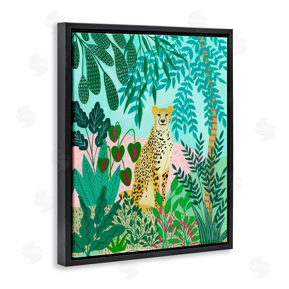 Nabeela Rumi Stoic Leopard Tropical Forest Black Floating Frame Canvas Wall Art Print