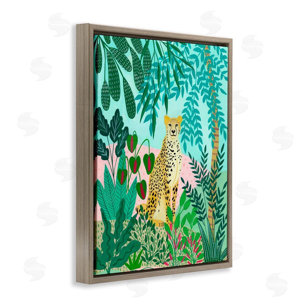 Nabeela Rumi Stoic Leopard Tropical Forest Brown Floating Frame Canvas Wall Art Print