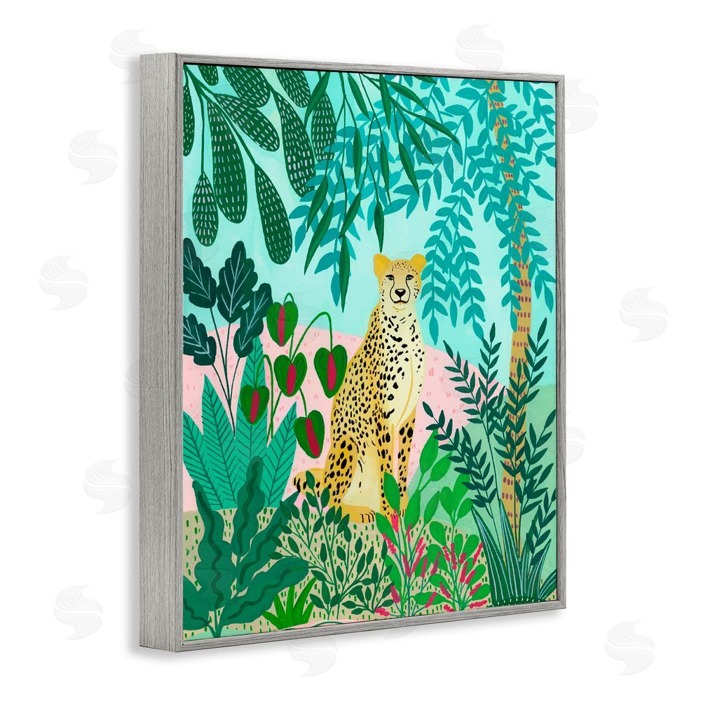 Nabeela Rumi Stoic Leopard Tropical Forest Gray Framed Giclee Print Wall Art