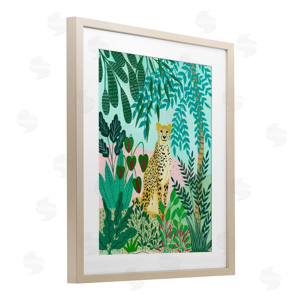 Nabeela Rumi Stoic Leopard Tropical Forest Brown Framed Print Under Glass Wall Art