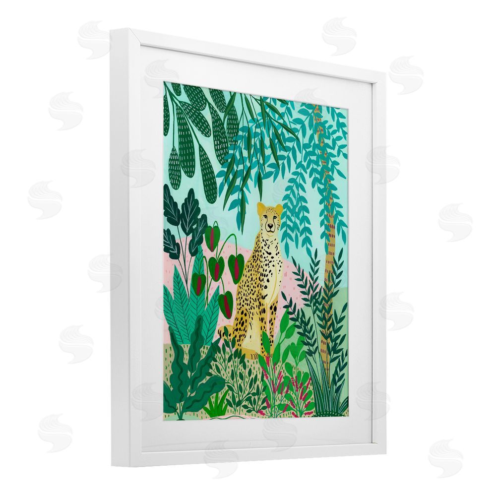 Nabeela Rumi Stoic Leopard Tropical Forest White Framed Print Under Glass Wall Art