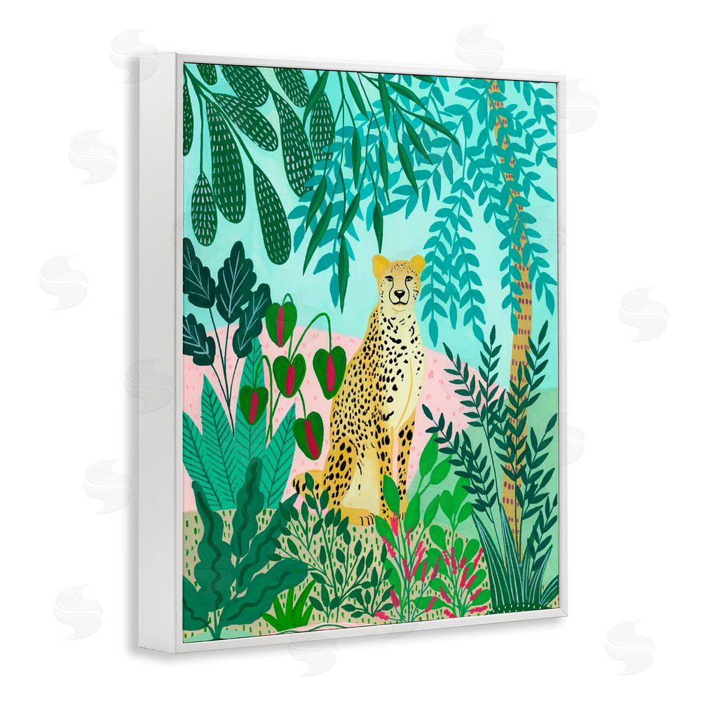 Nabeela Rumi Stoic Leopard Tropical Forest White Framed Giclee Print Wall Art