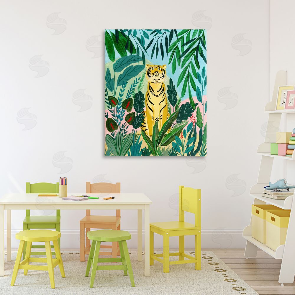 Nabeela Rumi Stoic Tiger Tropical Forest Stretched Canvas Wall Art Print in Room