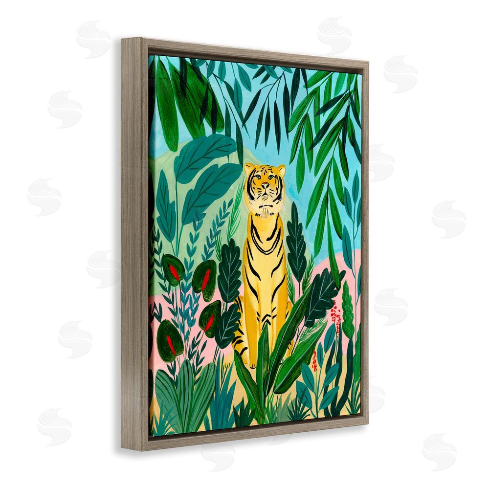 Nabeela Rumi Stoic Tiger Tropical Forest Brown Floating Frame Canvas Wall Art Print
