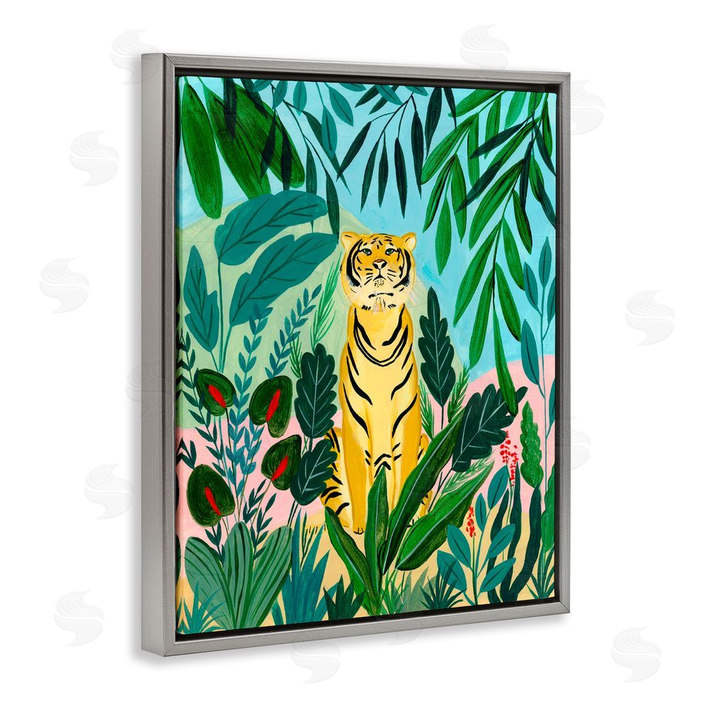 Nabeela Rumi Stoic Tiger Tropical Forest Gray Floating Frame Canvas Wall Art Print