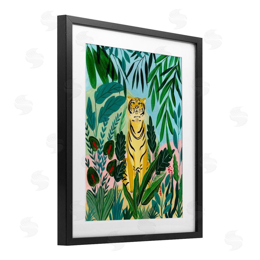 Nabeela Rumi Stoic Tiger Tropical Forest Black Framed Print Under Glass Wall Art