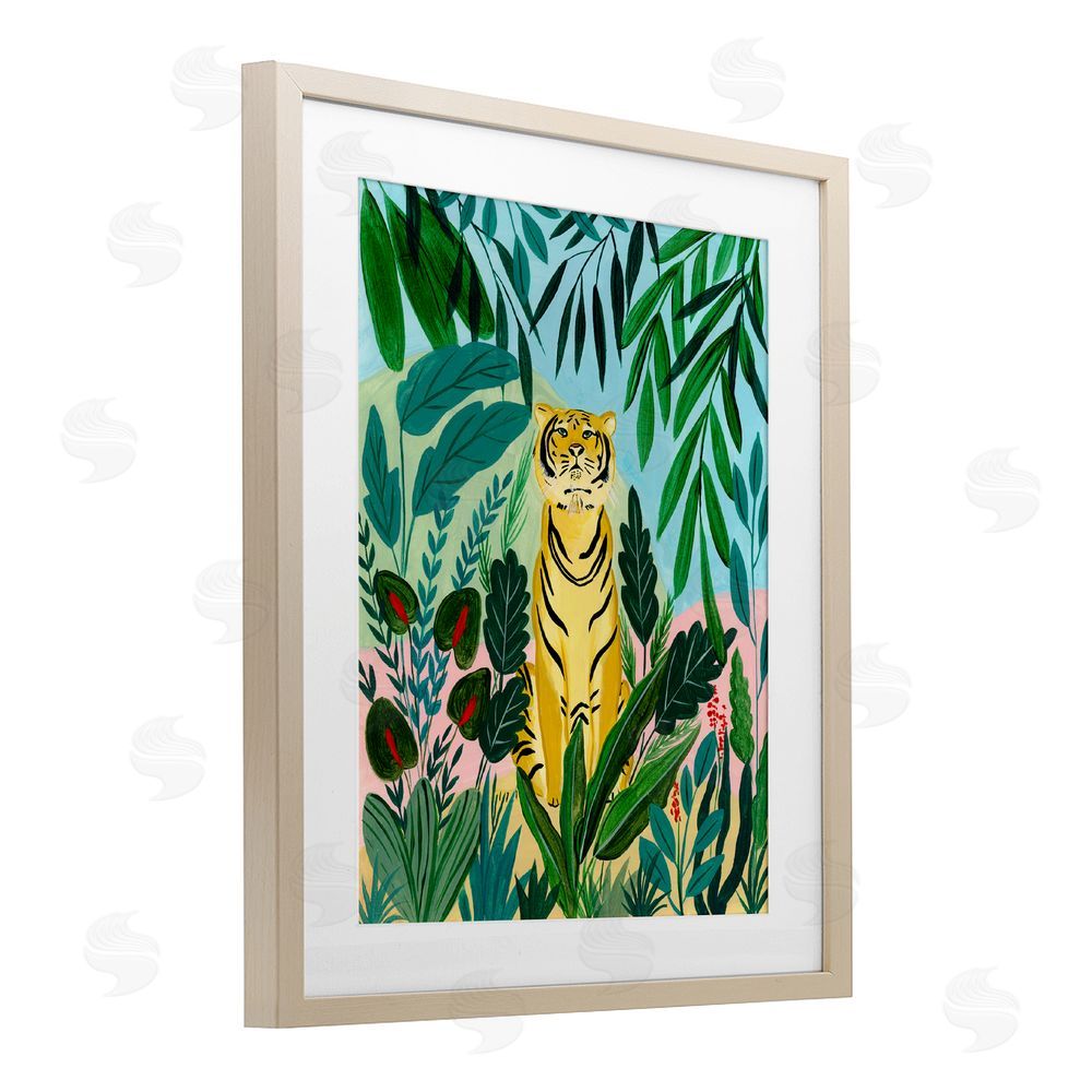 Nabeela Rumi Stoic Tiger Tropical Forest Brown Framed Print Under Glass Wall Art