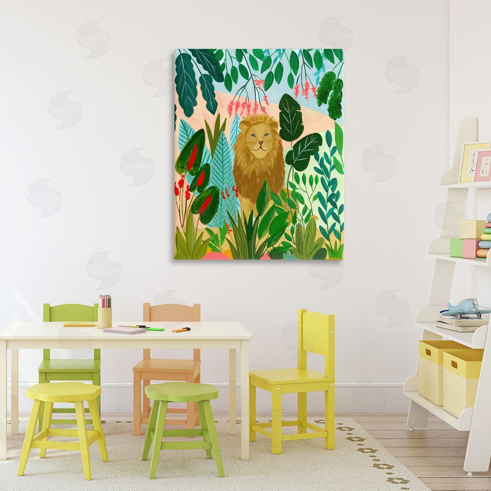 Nabeela Rumi Stoic Lion Tropical Forest Stretched Canvas Wall Art Print in Room