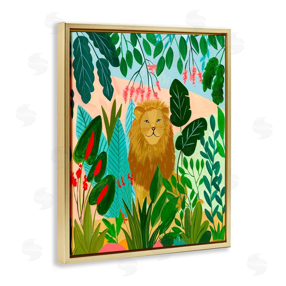 Nabeela Rumi Stoic Lion Tropical Forest Gold Floating Frame Canvas Wall Art Print