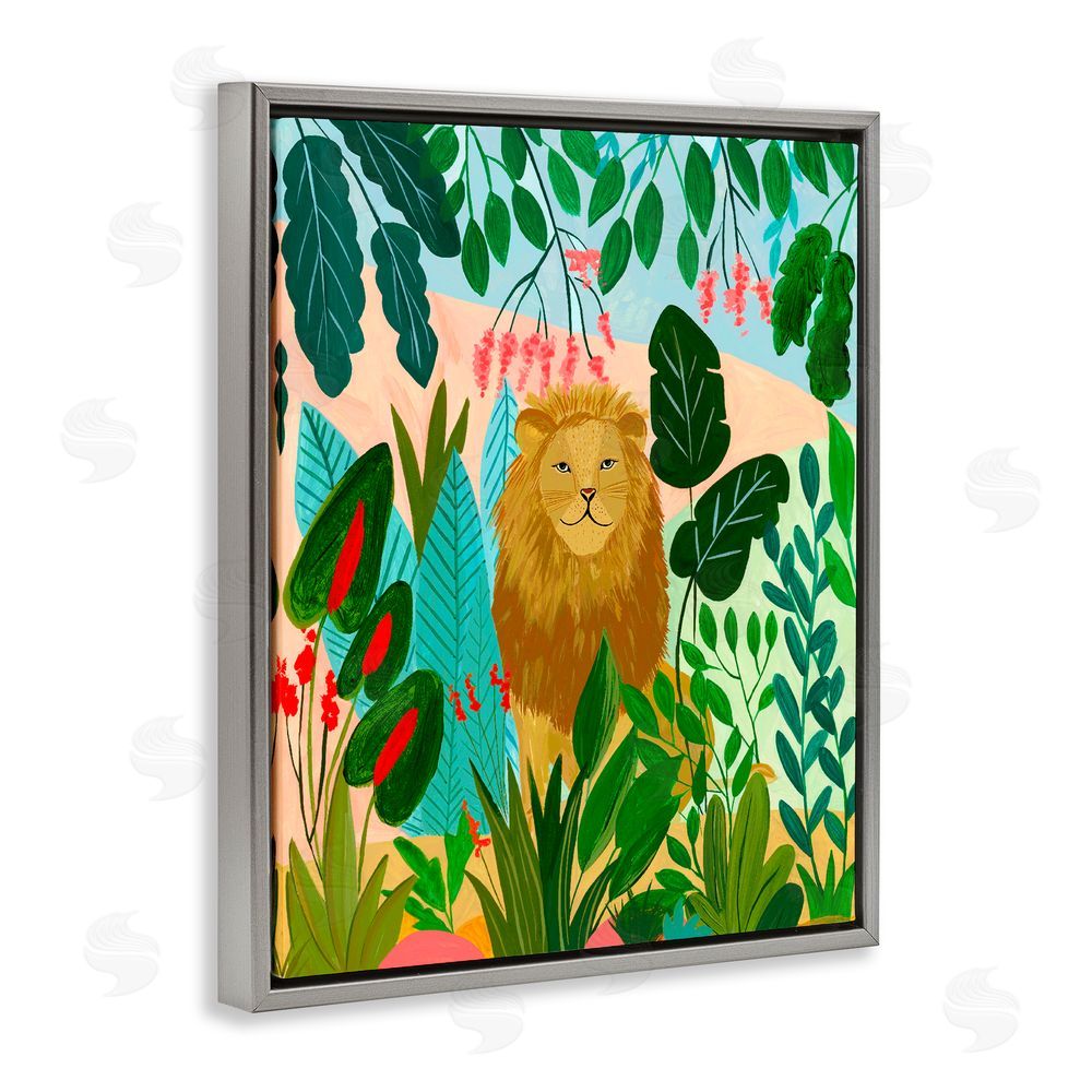 Nabeela Rumi Stoic Lion Tropical Forest Gray Floating Frame Canvas Wall Art Print