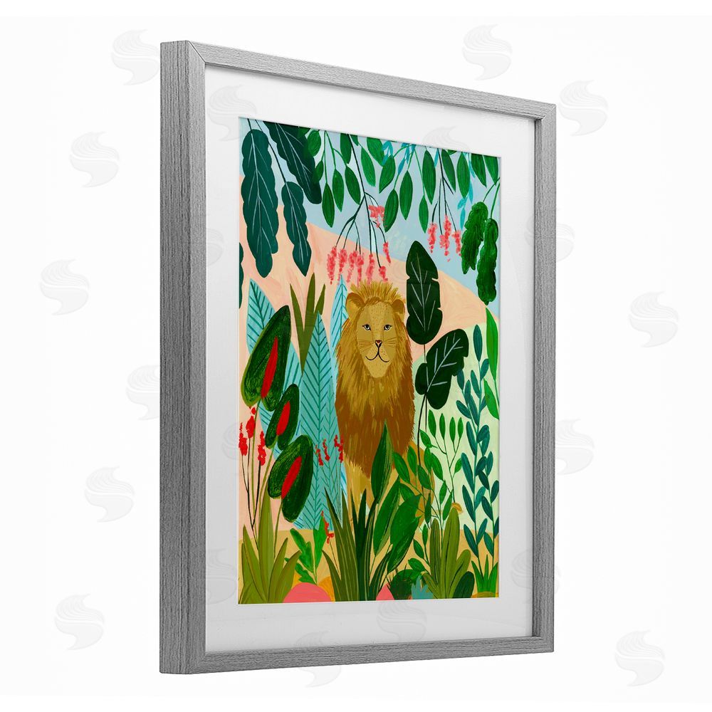 Nabeela Rumi Stoic Lion Tropical Forest Gray Framed Print Under Glass Wall Art