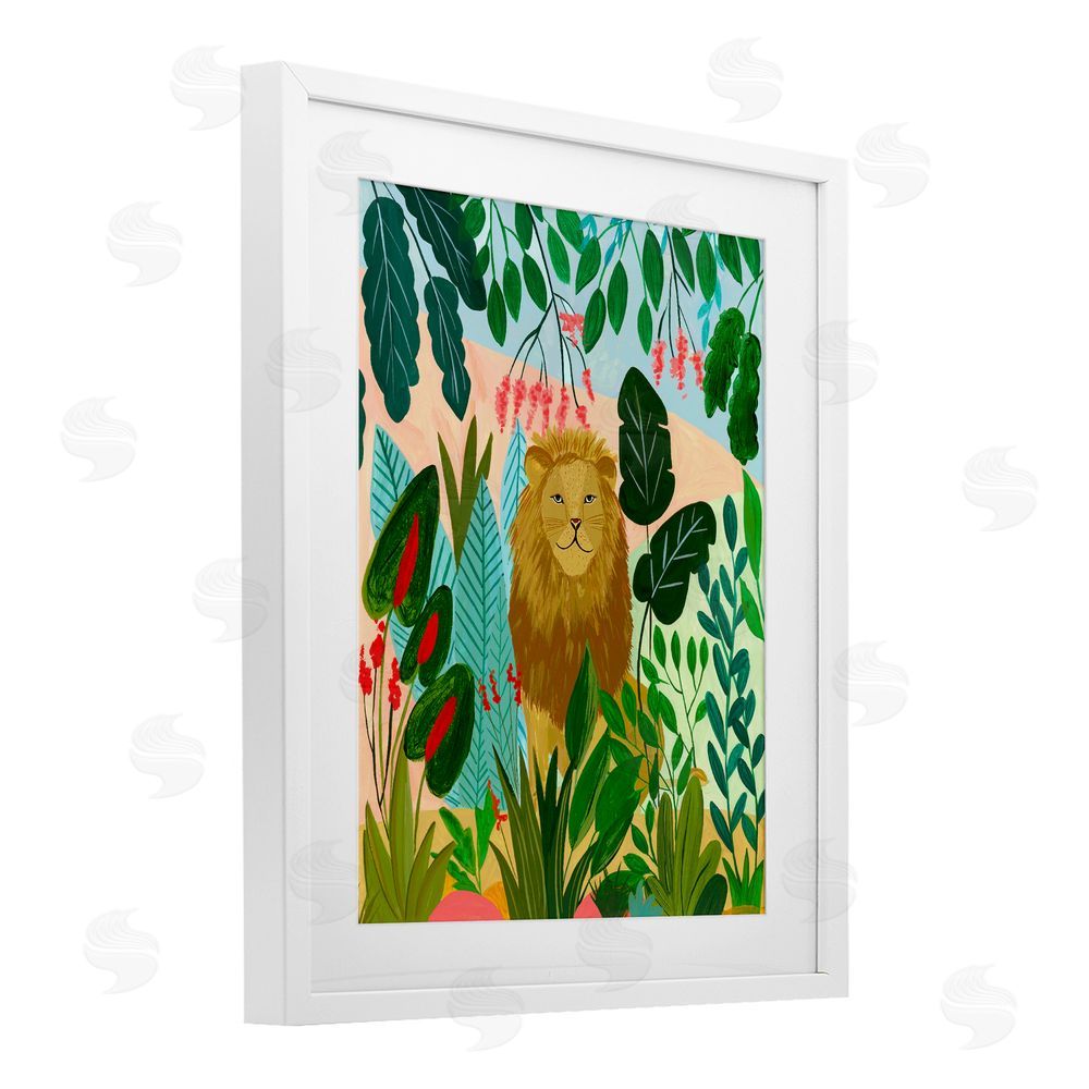 Nabeela Rumi Stoic Lion Tropical Forest White Framed Print Under Glass Wall Art
