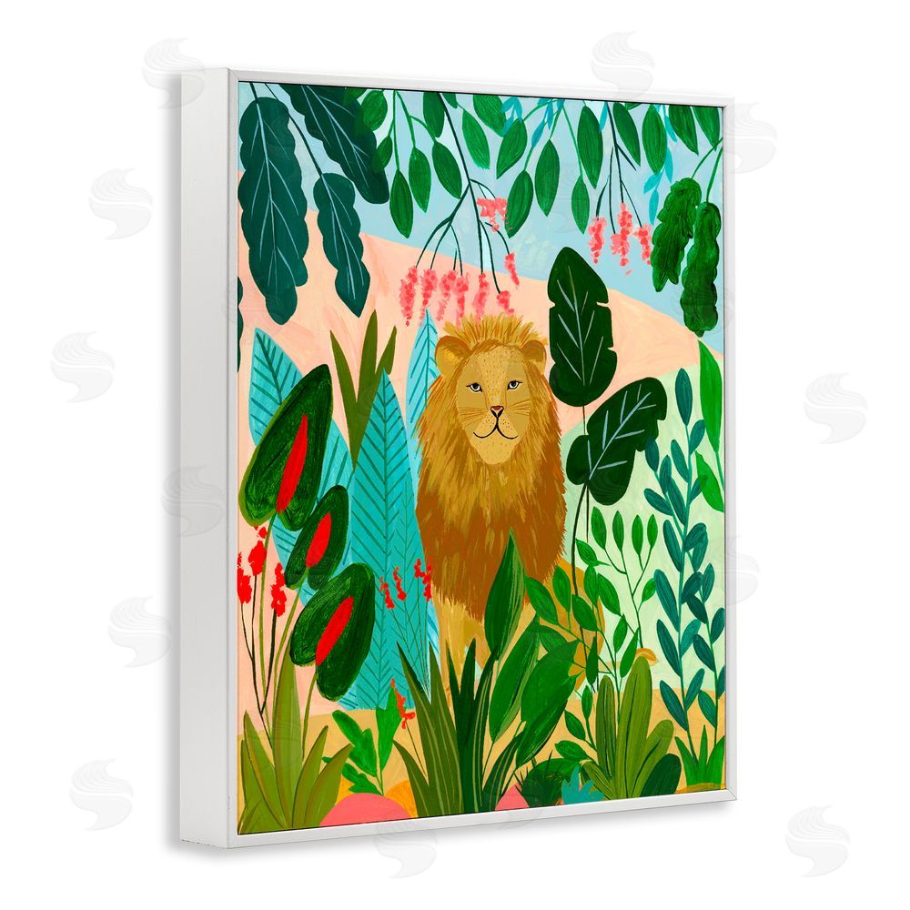 Nabeela Rumi Stoic Lion Tropical Forest White Framed Giclee Print Wall Art