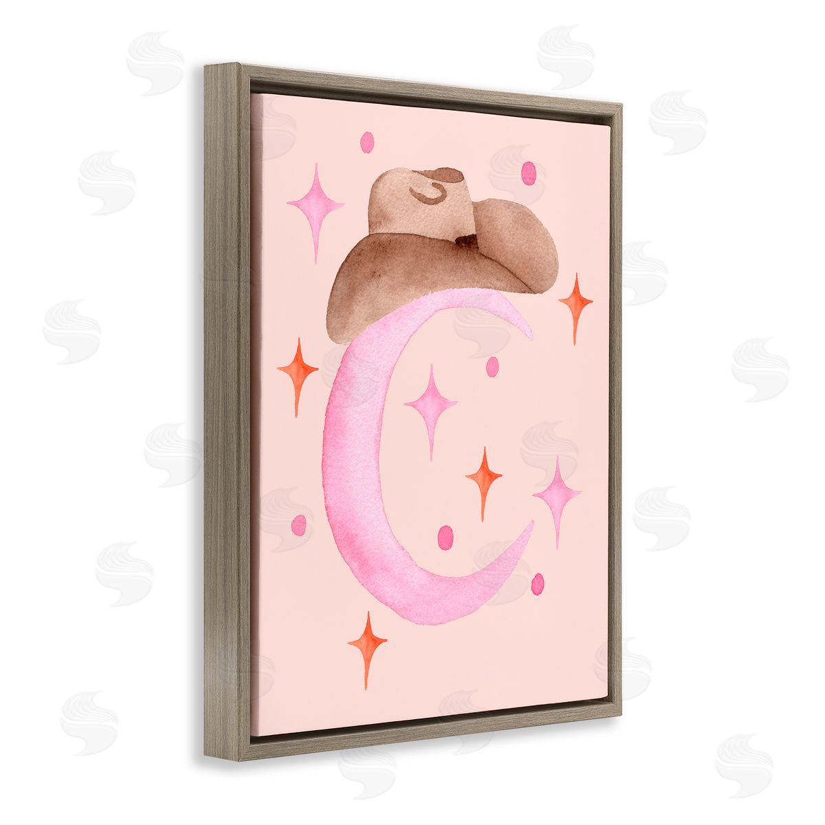 Nina Jacobs Moon Cowgirl Hat Brown Floating Frame Canvas Wall Art Print