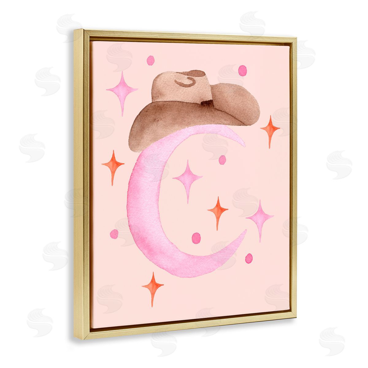 Nina Jacobs Moon Cowgirl Hat Gold Floating Frame Canvas Wall Art Print