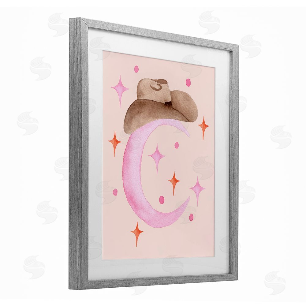 Nina Jacobs Moon Cowgirl Hat Gray Framed Print Under Glass Wall Art