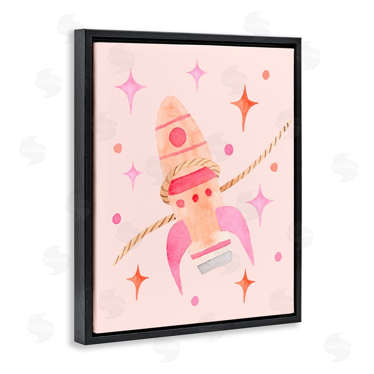 Nina Jacobs Lasso Rocket Ship Black Floating Frame Canvas Wall Art Print