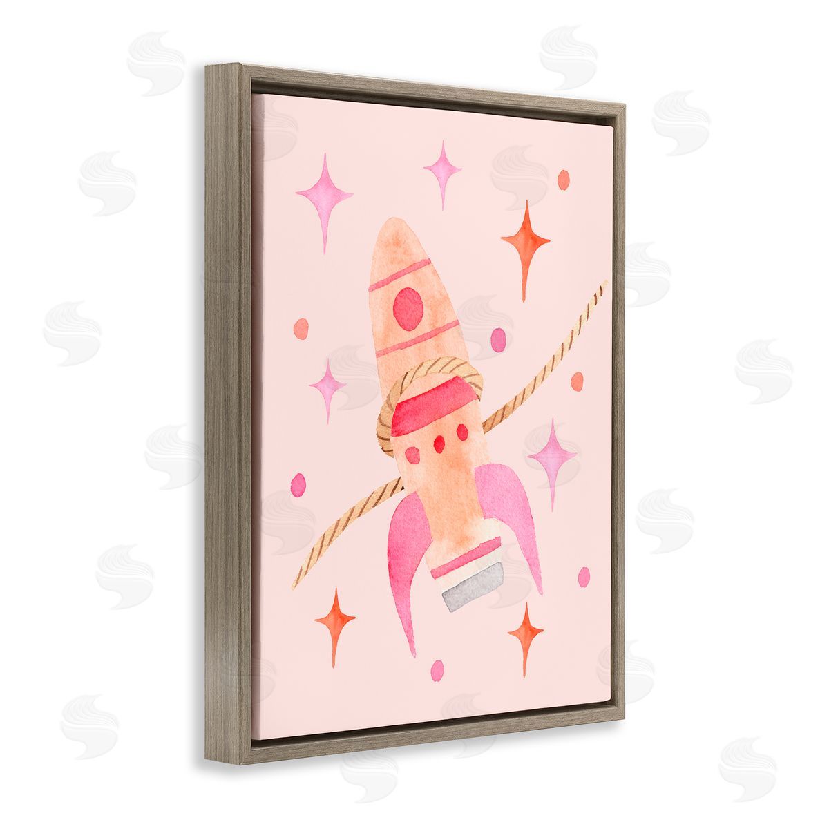 Nina Jacobs Lasso Rocket Ship Brown Floating Frame Canvas Wall Art Print