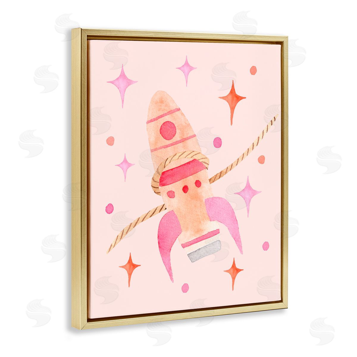 Nina Jacobs Lasso Rocket Ship Gold Floating Frame Canvas Wall Art Print