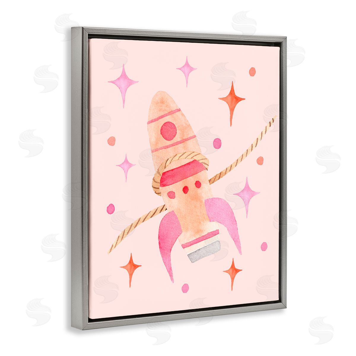 Nina Jacobs Lasso Rocket Ship Gray Floating Frame Canvas Wall Art Print