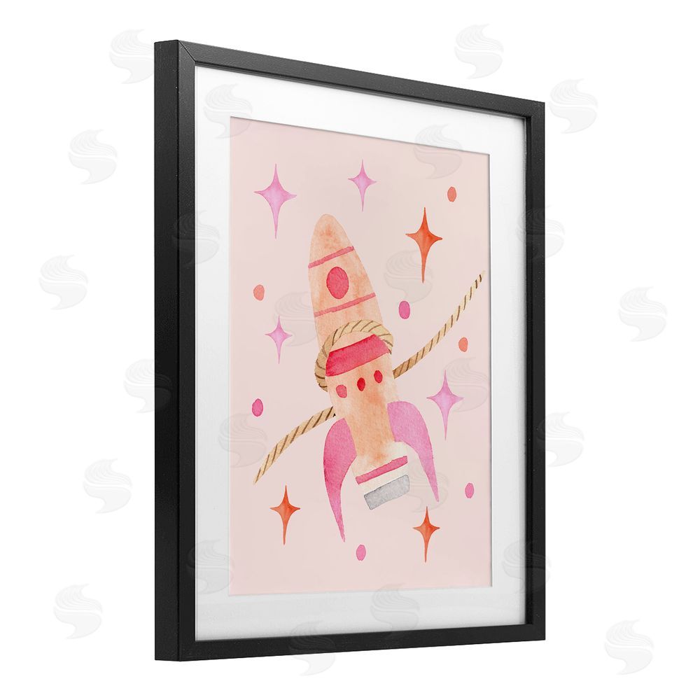 Nina Jacobs Lasso Rocket Ship Black Framed Print Under Glass Wall Art