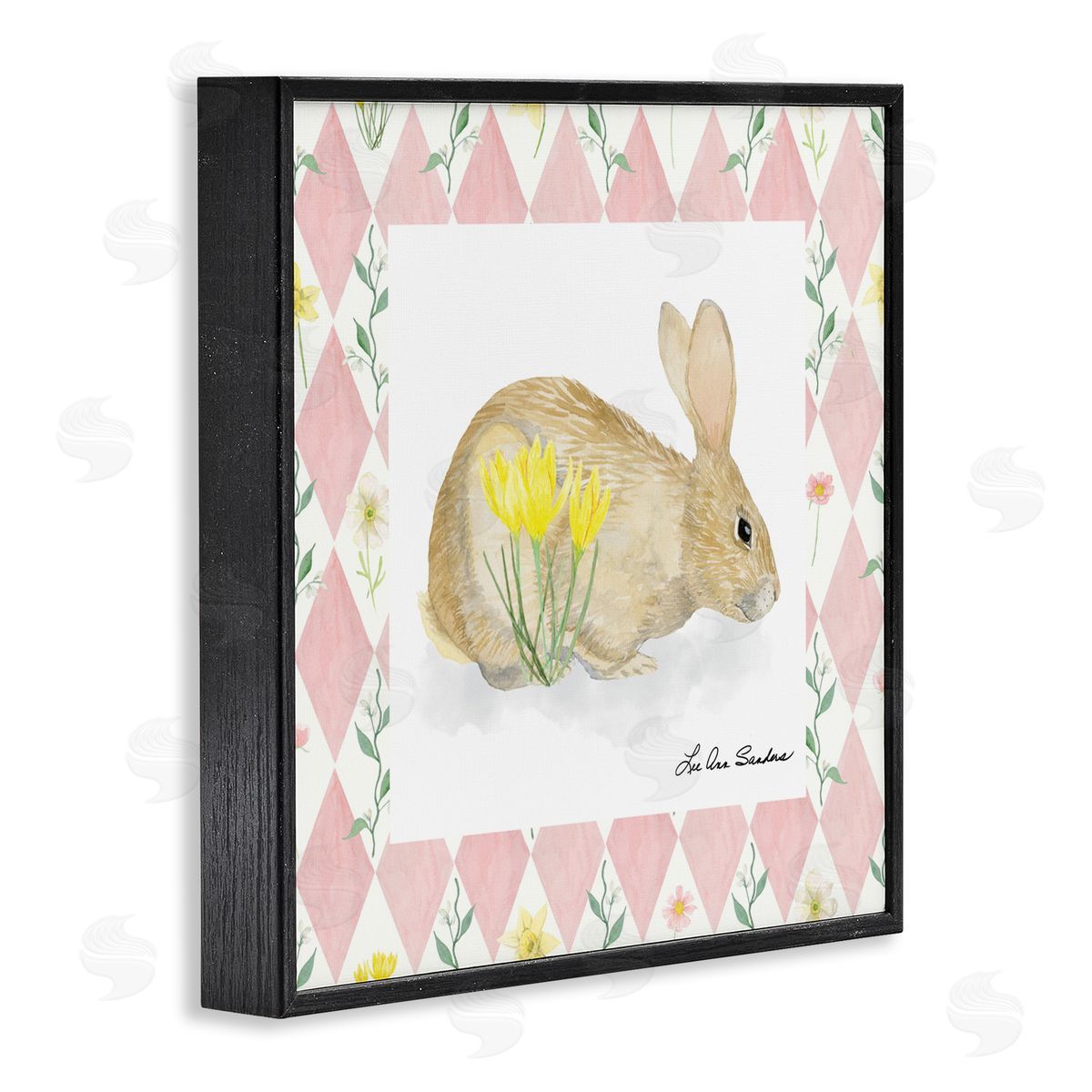 Lee Ann Sanders Buttercup Bunny on Pink Argyle Black Framed Giclee Print Wall Art