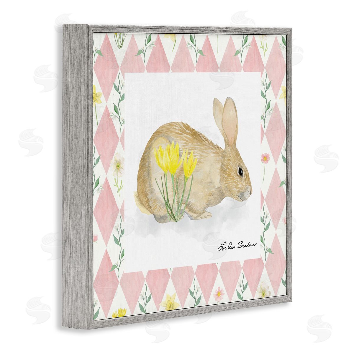 Lee Ann Sanders Buttercup Bunny on Pink Argyle Gray Framed Giclee Print Wall Art