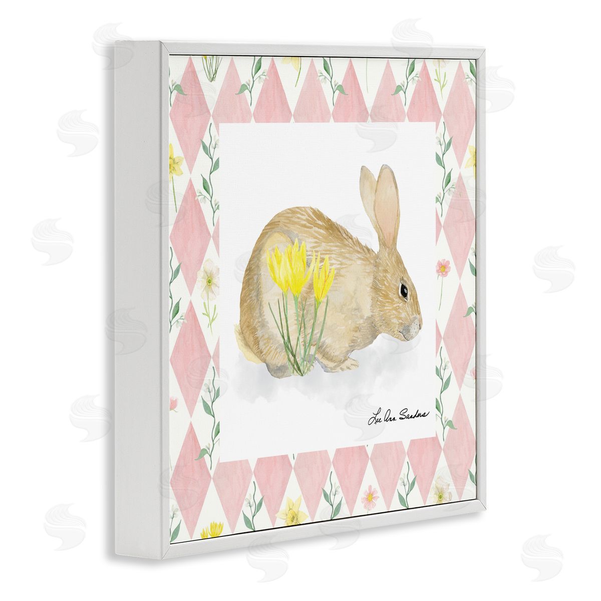 Lee Ann Sanders Buttercup Bunny on Pink Argyle White Framed Giclee Print Wall Art