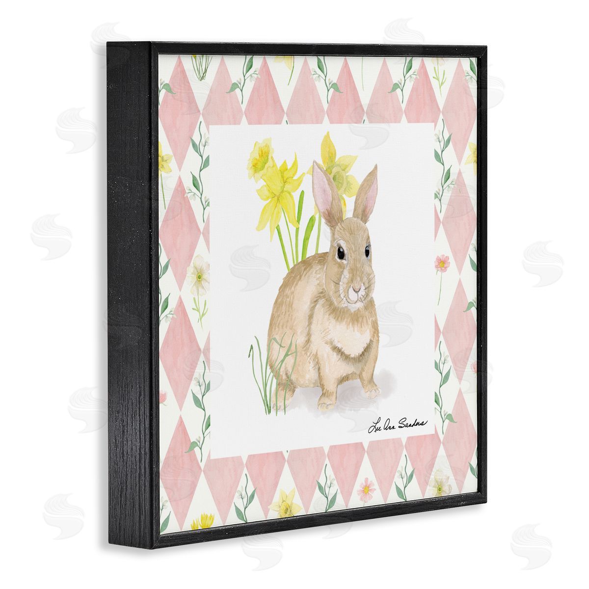 Lee Ann Sanders Bunny on Pink Argyle Black Framed Giclee Print Wall Art