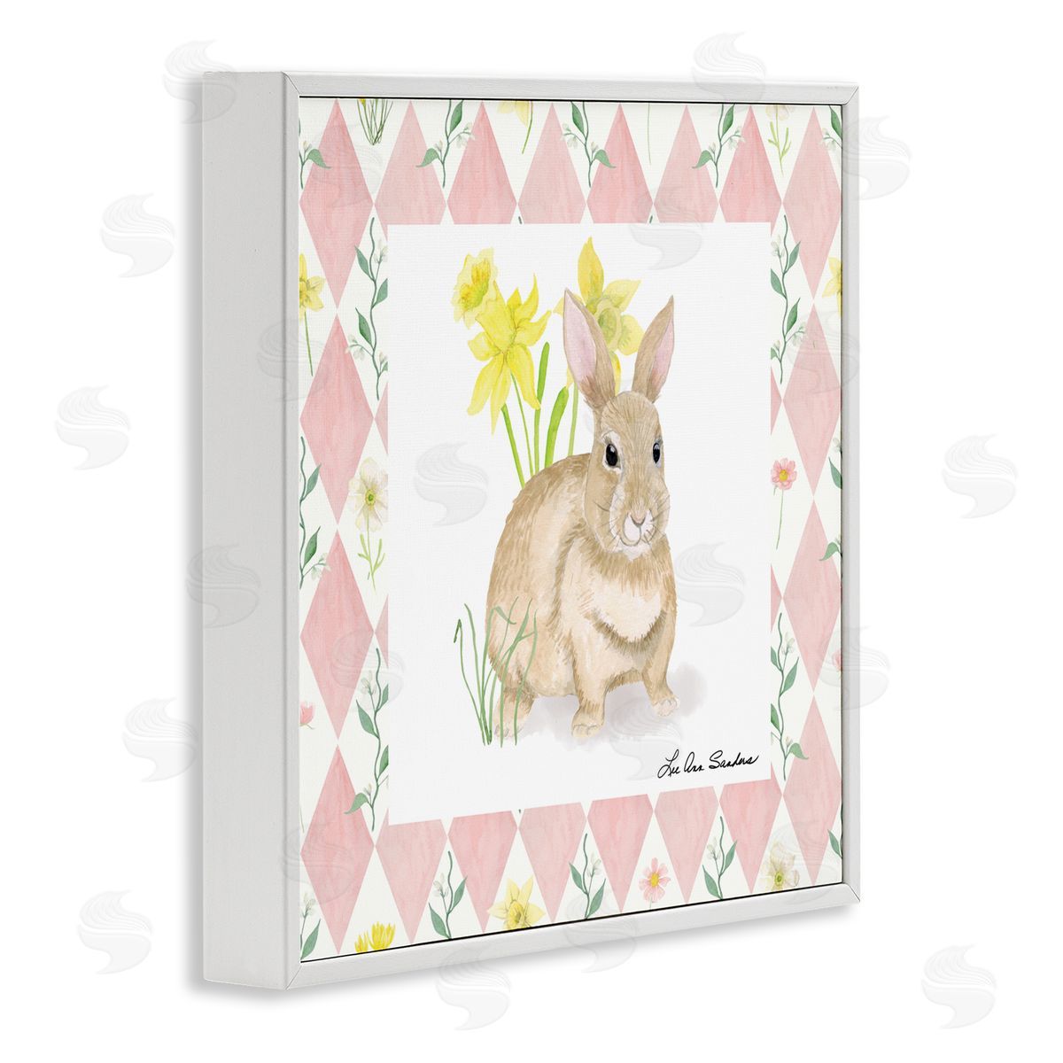 Lee Ann Sanders Bunny on Pink Argyle White Framed Giclee Print Wall Art
