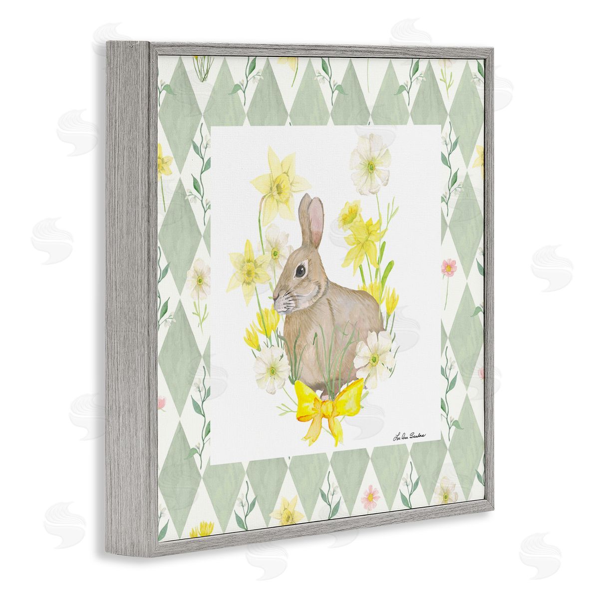 Lee Ann Sanders Mother Bunny on Green Argyle Gray Framed Giclee Print Wall Art