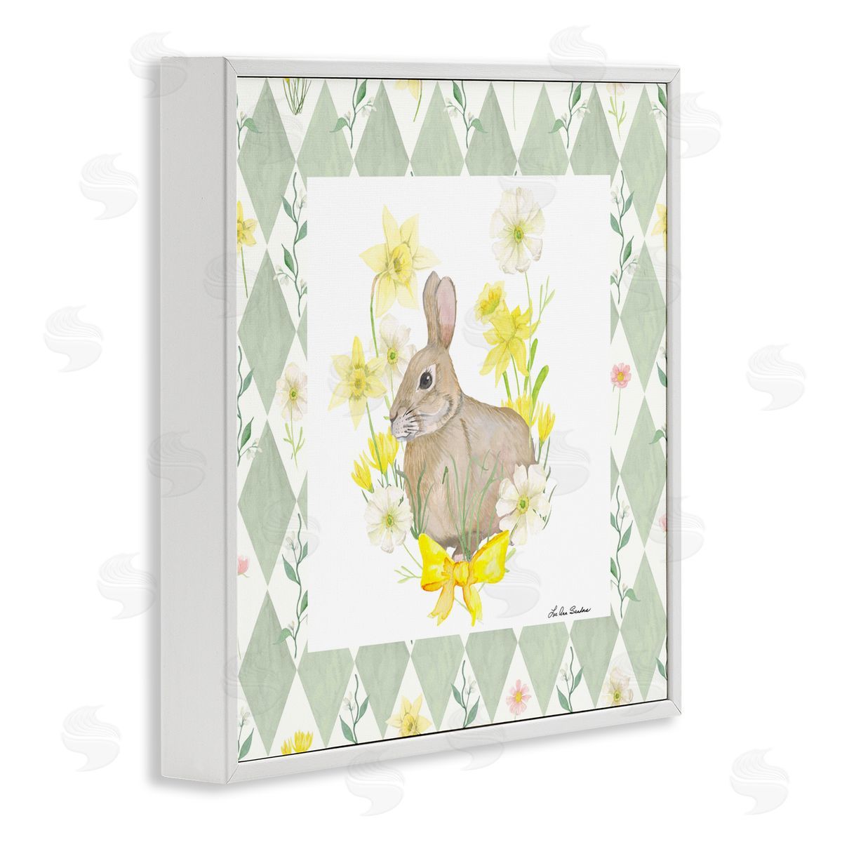 Lee Ann Sanders Mother Bunny on Green Argyle White Framed Giclee Print Wall Art