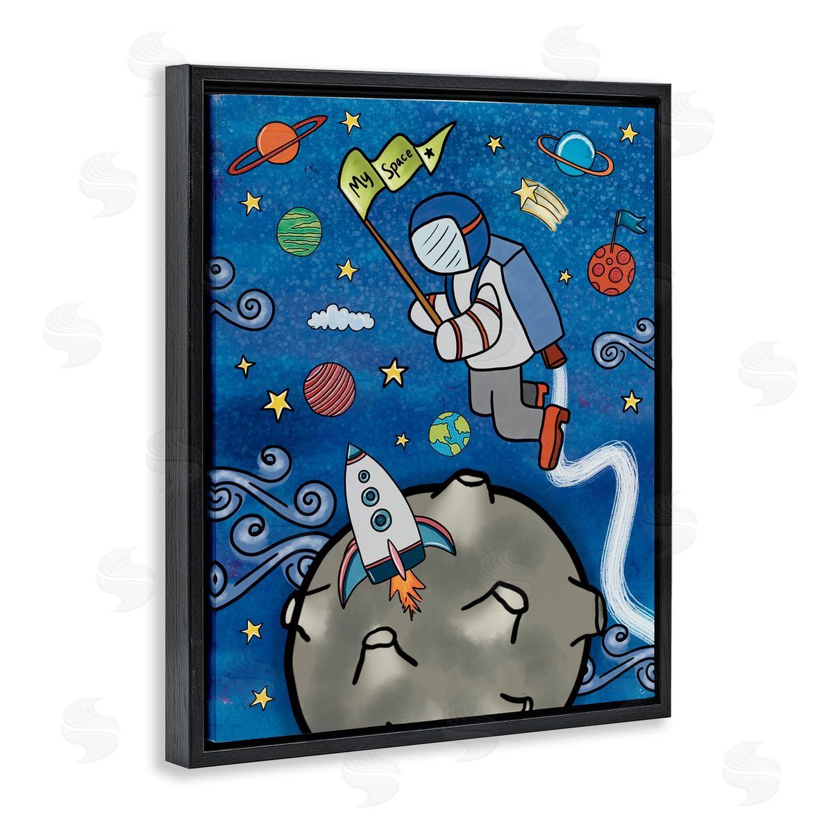 Jennifer Stith Astronaut Space Adventure Black Floating Frame Canvas Wall Art Print