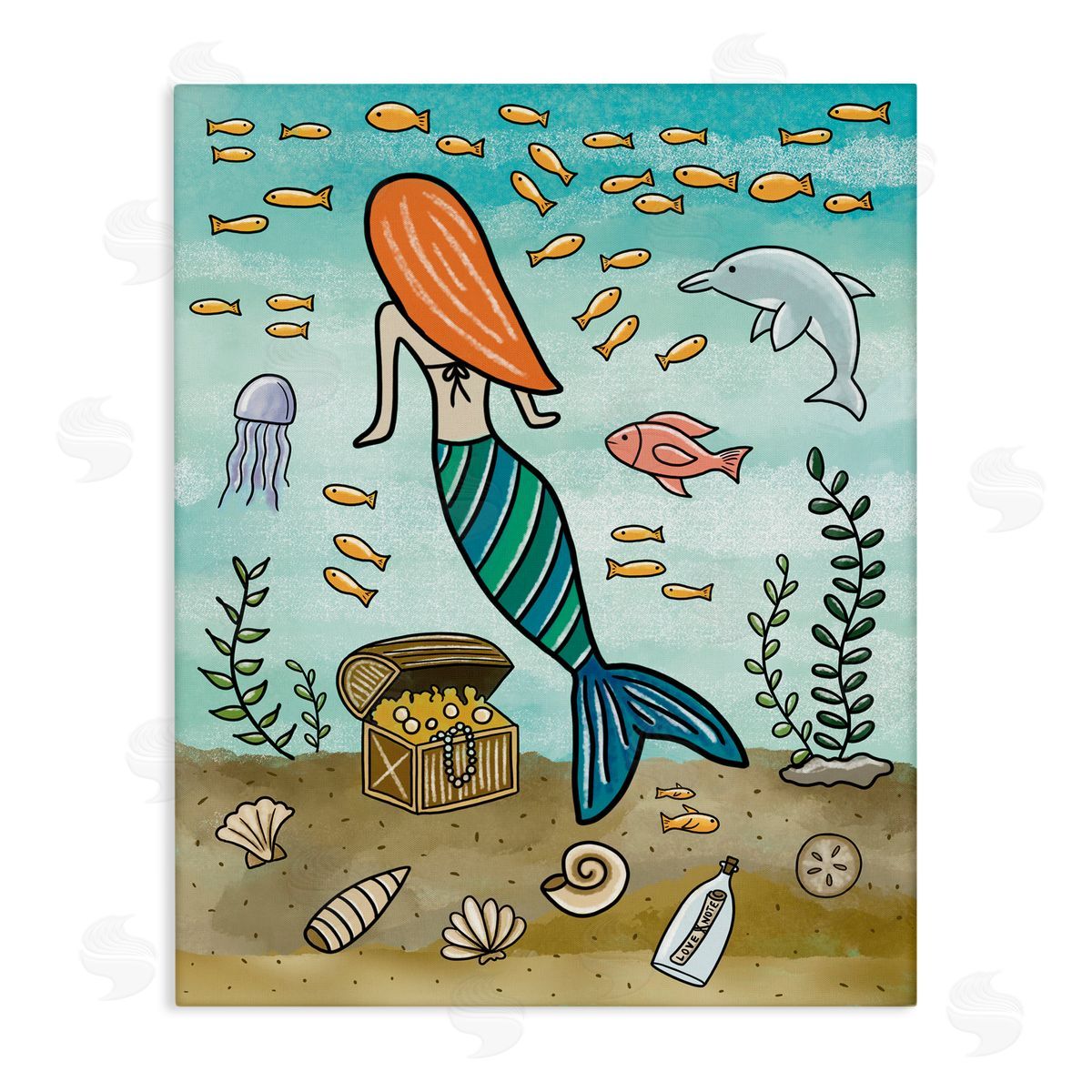 Jennifer Stith Mermaid Treasure Love Note Stretched Canvas Wall Art Print