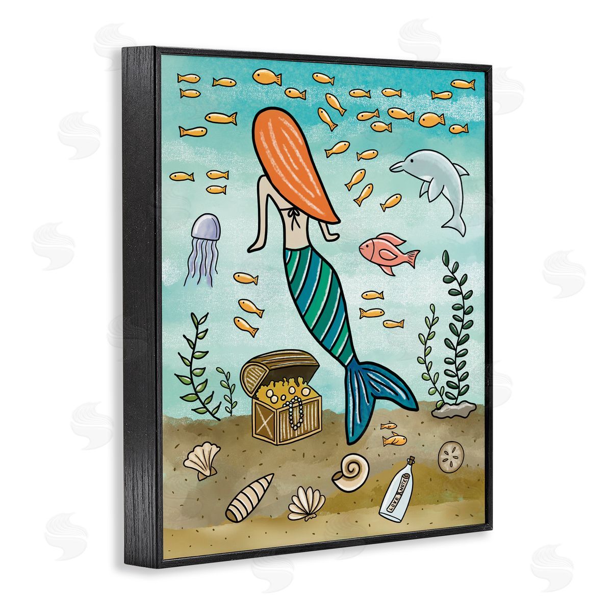 Jennifer Stith Mermaid Treasure Love Note Black Framed Giclee Print Wall Art