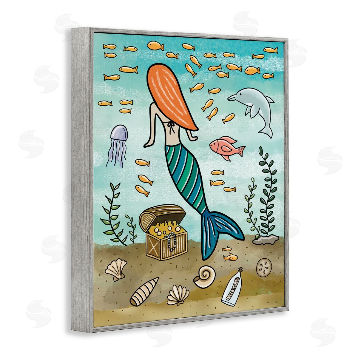 Jennifer Stith Mermaid Treasure Love Note Gray Framed Giclee Print Wall Art