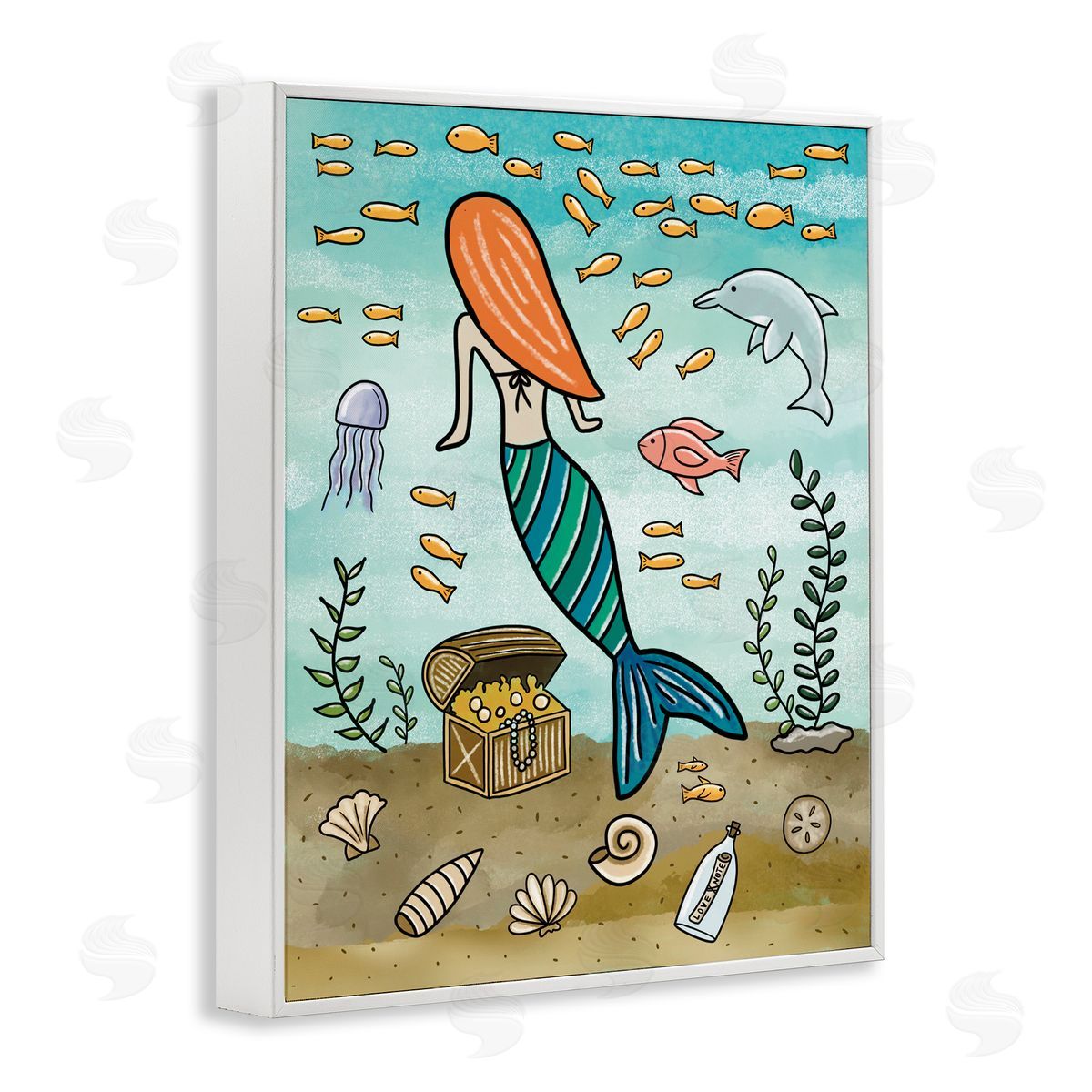 Jennifer Stith Mermaid Treasure Love Note White Framed Giclee Print Wall Art
