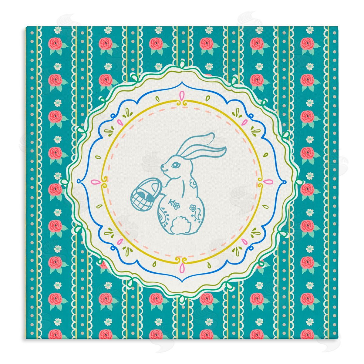 Angela Steahling Flower Stripes Pattern Bunny Canvas Wall Art Print
