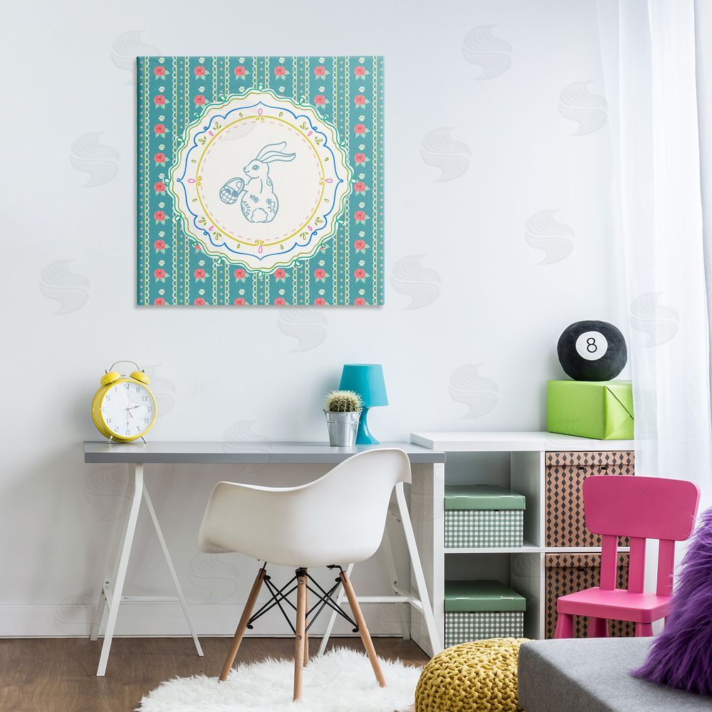 Angela Steahling Flower Stripes Pattern Bunny Canvas Art on Wall