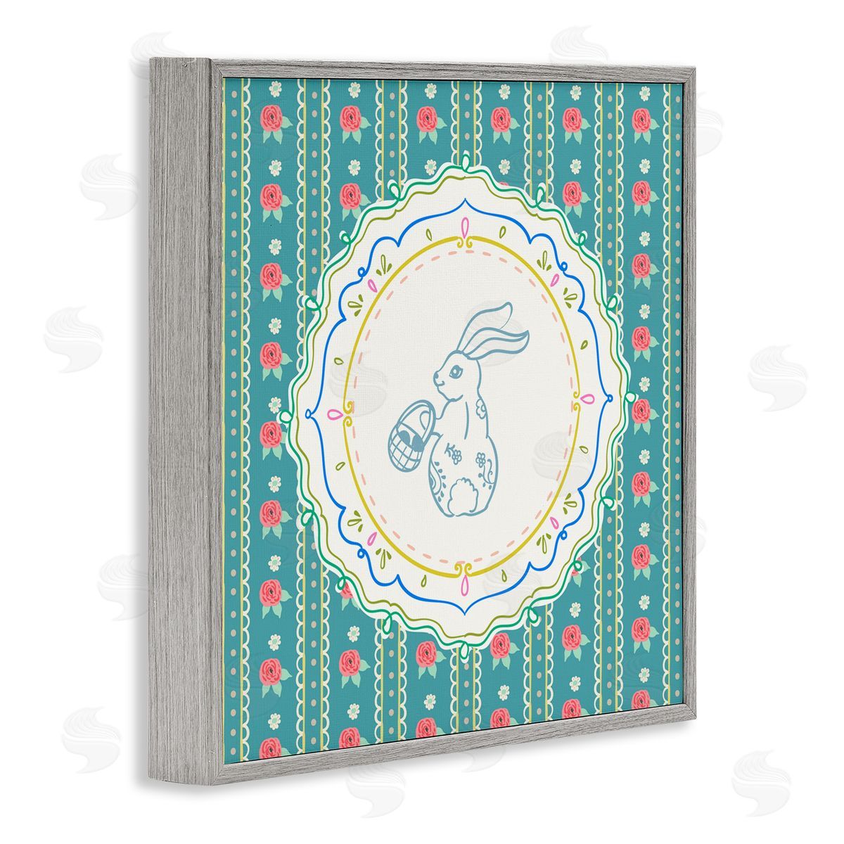 Angela Steahling Flower Stripes Pattern Bunny Gray Framed Giclee Wall Art Print