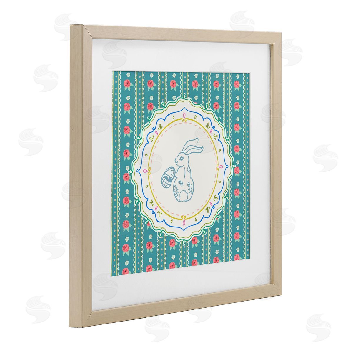 Angela Steahling Flower Stripes Pattern Bunny Birch Framed Print Under Glass with White Mat Wall Art
