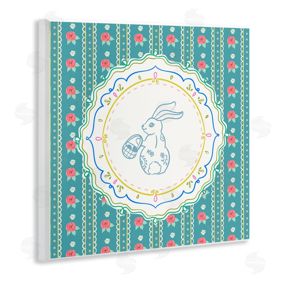 Angela Steahling Flower Stripes Pattern Bunny Wall Plaque Art Print