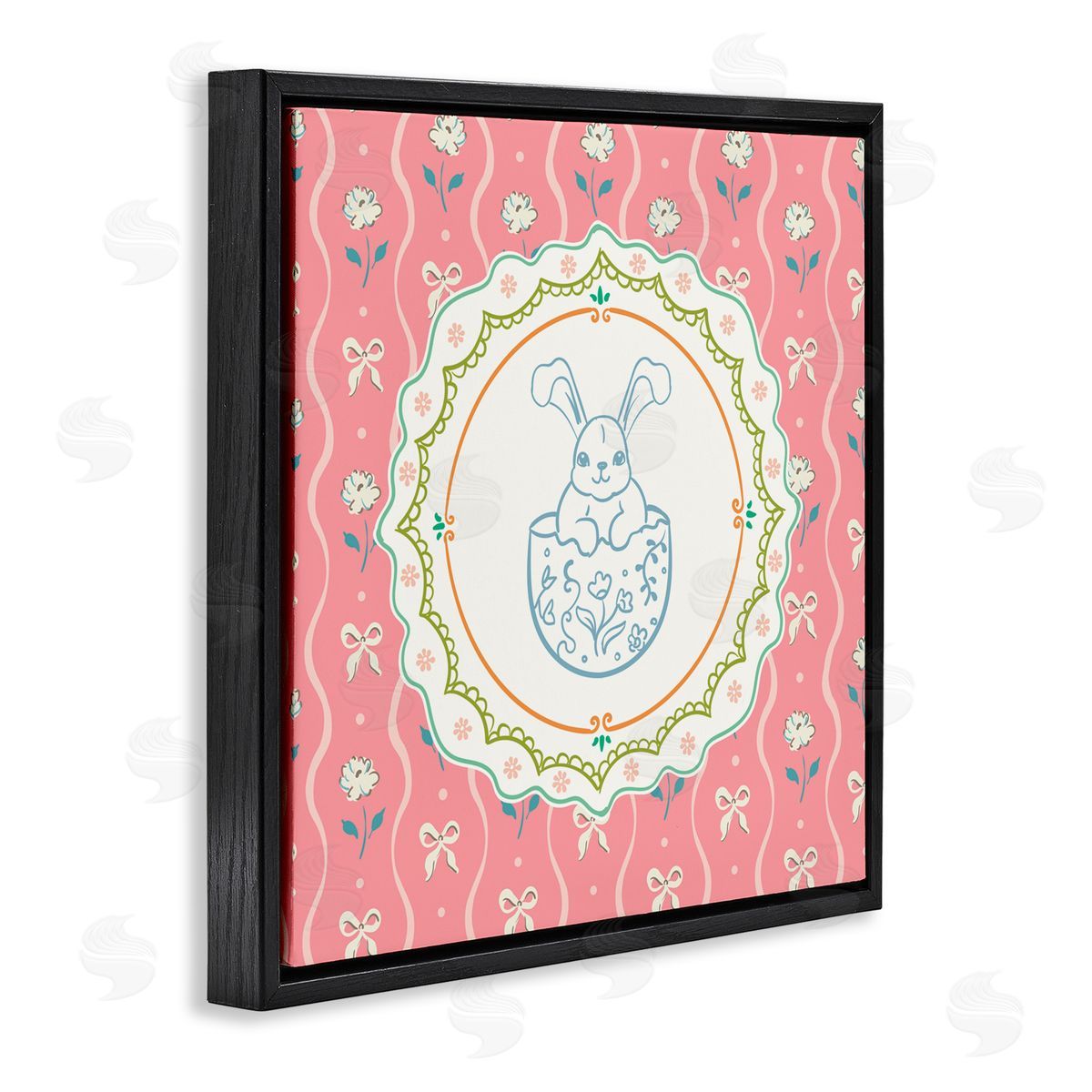 Angela Steahling Spring Bunny & Egg Shell Black Floating Frame Canvas Wall Art Print