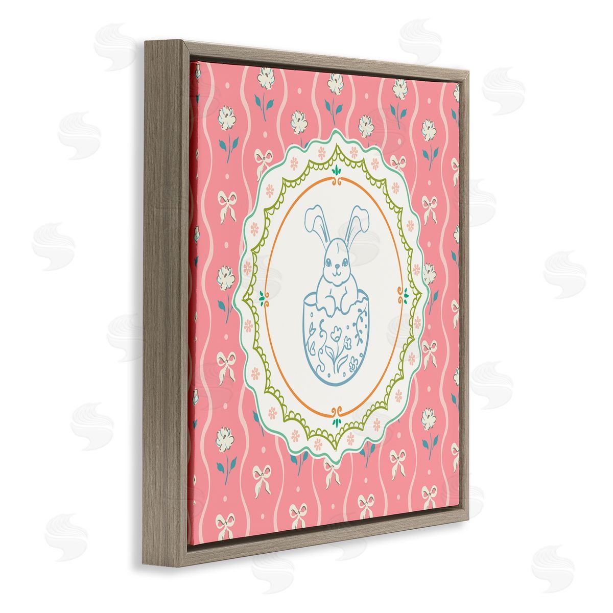 Angela Steahling Spring Bunny & Egg Shell Brown Floating Frame Canvas Wall Art Print