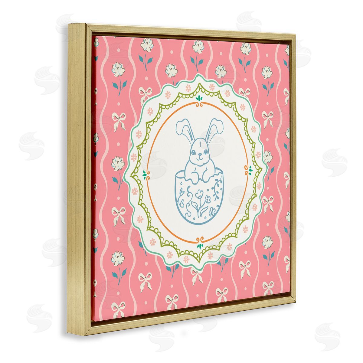 Angela Steahling Spring Bunny & Egg Shell Gold Floating Frame Canvas Wall Art Print